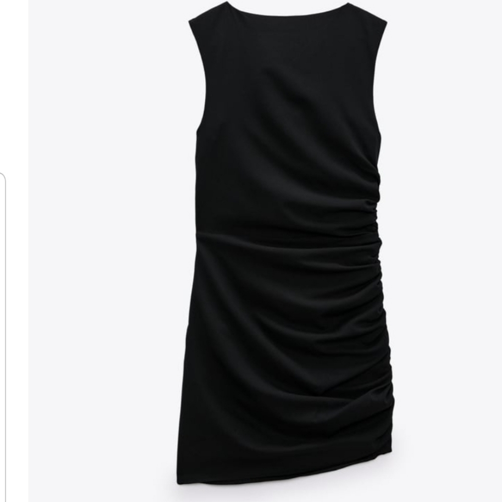 Zara Black Ruched Sides Sleeveless Bodycon Mini Dress Size XS - Picture 8 of 14